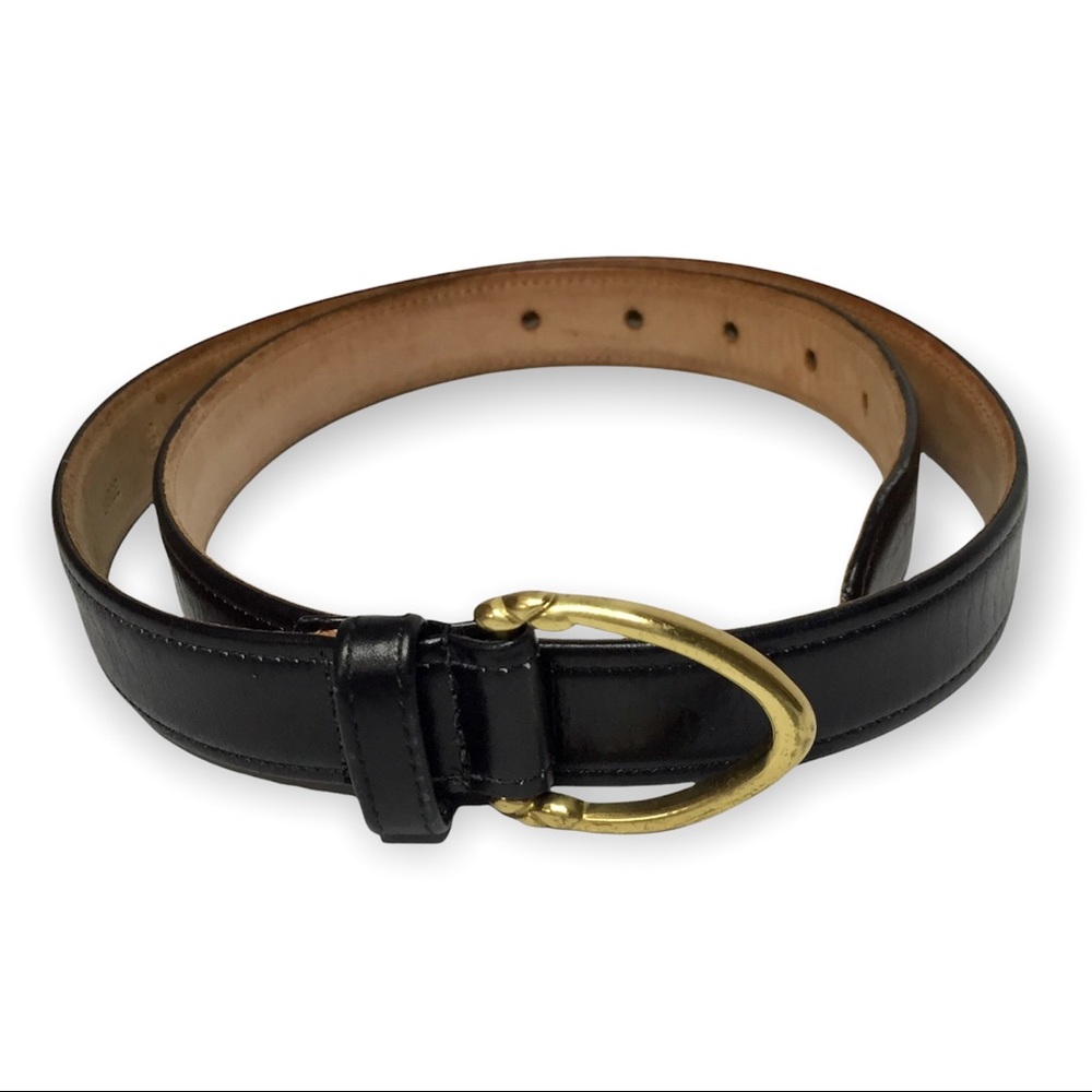 Coach Vintage Black Calfskin Leather Belt Brass Buckle Small/Medium